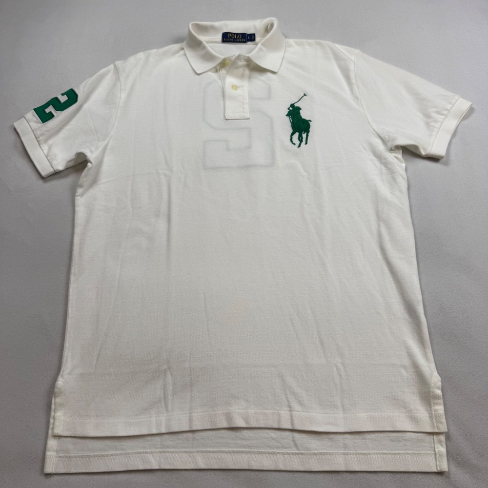 Polo Ralph Lauren Big Pony Polo Shirt Mens Large White Green Number 2